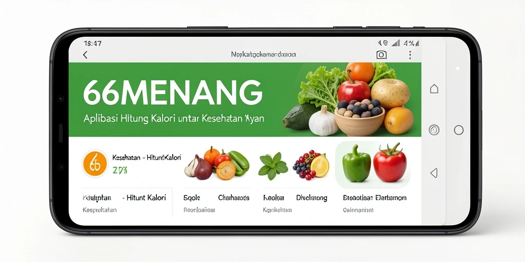 Tampilan antarmuka pengguna 66MENANG dengan fitur Hitung Kalori yang mudah dipahami.
