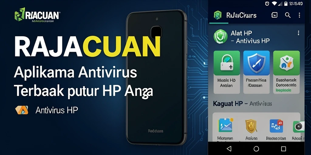 Antarmuka utama RAJACUAN menunjukkan pemindaian dan status keamanan ponsel.
