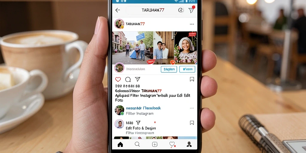 Antarmuka TARUHAN77 dengan berbagai pilihan filter Instagram.