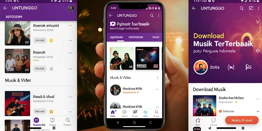 Tampilan utama UNTUNGGO dengan pilihan musik yang beragam.